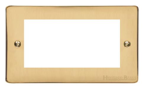 Elite Flat Plate Range - Polished Brass - 4 Module Euro Plate