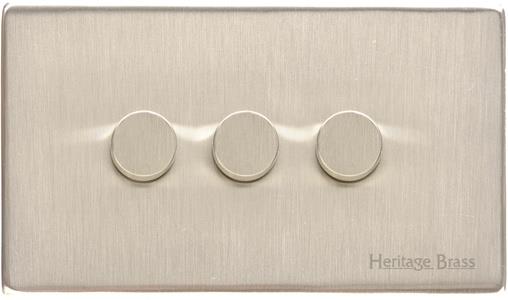 Heritage Brass Electrical, Vintage Range - Satin Nickel - 3 Gang Trailing Edge Dimmer, 3 Gang Trailing Edge Dimmer, 3 Gang Trailing Edge Dimmer, Trailing Edge Dimmers