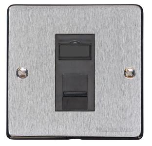 Heritage Brass Electrical, Elite Flat Plate Range - Satin Chrome - 1 Gang RJ11, 1 Gang RJ11, 1 Gang RJ11, Telephone and Data Sockets