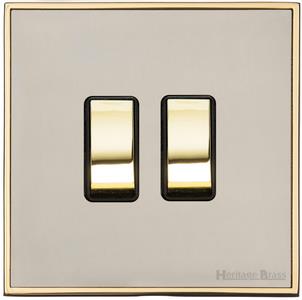 Heritage Brass Electrical, Executive Range - Satin Nickel - 2 Gang Switch (10 Amp), 2 Gang Switch (10 Amp), 10 Amp 2 Way Rocker Switches, 2 Gang Switch (10 Amp)