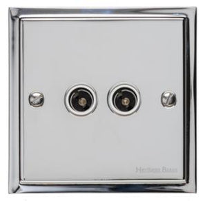 Heritage Brass Electrical, Elite Stepped Plate Range - Polished Chrome - 2 Gang TV Coaxial Socket, 2 Gang TV Coaxial Socket, 2 Gang TV Coaxial Socket, TV and Satellite Sockets