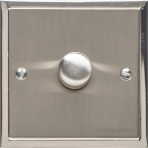 Heritage Brass Electrical, Elite Stepped Plate Range - Satin Nickel - 1 Gang Trailing Edge Dimmer, 1 Gang Trailing Edge Dimmer, 1 Gang TED Dimmer (Compatible with LED Lamps), 1 Gang Trailing Edge Dimmer, Trailing Edge Dimmers