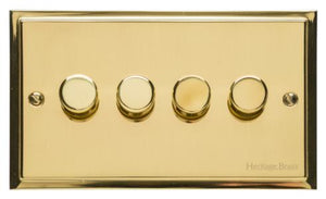 Heritage Brass Electrical, Elite Stepped Plate Range - Polished Brass - 4 Gang Dimmer (250 watts), 4 Gang Dimmer (250 watts), 2 Way Push On/Off Dimmer Switches, 4 Gang Dimmer (250 watts)