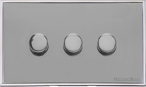 Heritage Brass Electrical, Executive Range - Polished Chrome - 3 Gang Dimmer (250 watts), 3 Gang Dimmer (250 watts), 2 Way Push On/Off Dimmer Switches, 3 Gang Dimmer (250 watts)