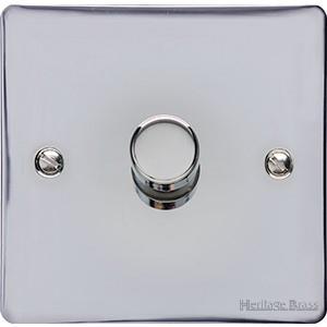 Heritage Brass Electrical, Elite Flat Plate Range - Polished Chrome - 1 Gang Dimmer (250 watts), 1 Gang Dimmer (250 watts), 1 Gang Dimmer (250 watts), 2 Way Push On/Off Dimmer Switches