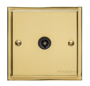 Heritage Brass Electrical, Elite Stepped Plate Range - Polished Brass - 1 Gang Isolated TV Coaxial Socket, 1 Gang Isolated TV Coaxial Socket, 1 Gang Isolated TV Coaxial Socket, TV and Satellite Sockets