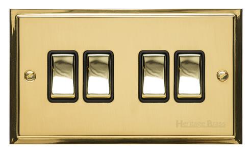 Elite Stepped Plate Range - Polished Brass - 4 Gang Switch (10 Amp)