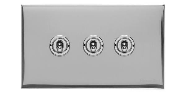 Heritage Brass Electrical, Winchester Range - Polished Chrome - 3 Gang Dolly Switch, 3 Gang Dolly Switch, 20 Amp 2 Way Dolly Switches, 3 Gang Dolly Switch