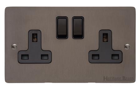 Heritage Brass Electrical, Elite Flat Plate Range - Matt Bronze - Double Socket (13 Amp), Double Socket (13 Amp), 13 AMP Switched Sockets, Double Socket (13 Amp)