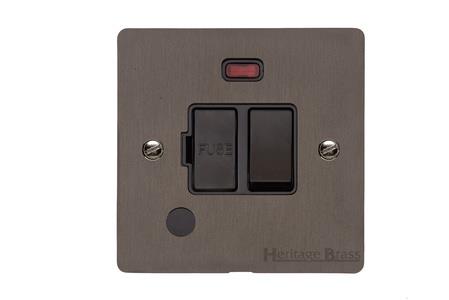 Heritage Brass Electrical, Elite Flat Plate Range - Matt Bronze - Switched Spur with Neon/Cord (13 Amp), Switched Spur with Neon/Cord (13 Amp), 13 Amp Fused Spur Units, Switched Spur with Neon/Cord (13 Amp)