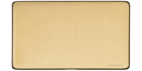 Heritage Brass Electrical, Vintage Range - Satin Brass - Double Blank Plate, Double Blank Plate, Blanking Plates, Double Blank Plate