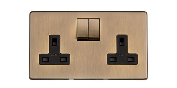 Heritage Brass Electrical, Studio Range - Antique Brass - Double Socket (13 Amp), Double Socket (13 Amp), 13 AMP Switched Sockets, Double Socket (13 Amp)