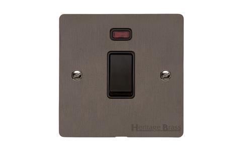 Heritage Brass Electrical, Elite Flat Plate Range - Matt Bronze - 20 Amp DP Switch with Neon, 20 Amp DP Switch with Neon, 20 Amp Double Pole Switches, 20 Amp DP Switch with Neon