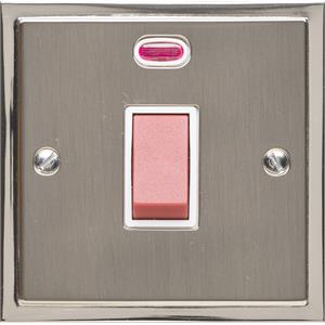 Elite Stepped Plate Range - Satin Nickel - 45A Switch with Neon (single plate)