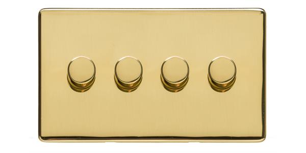 Heritage Brass Electrical, Studio Range - Polished Brass - 4 Gang Dimmer (400 watts), 4 Gang Dimmer (400 watts), 2 Way Push On/Off Dimmer Switches, 4 Gang Dimmer (400 watts)