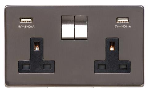 Heritage Brass Electrical, Studio Range - Polished Bronze - Double USB Socket (13 Amp), Double USB Socket (13 Amp), 13 AMP Switched Sockets, Double USB Socket (13 Amp)