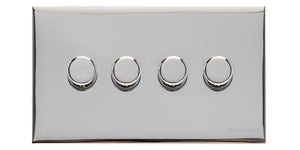 Heritage Brass Electrical, Winchester Range - Polished Chrome - 4 Gang Dimmer (250 watts), 4 Gang Dimmer (250 watts), 2 Way Push On/Off Dimmer Switches, 4 Gang Dimmer (250 watts)