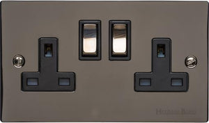 Heritage Brass Electrical, Elite Flat Plate Range - Polished Black Nickel - Double Socket (13 Amp), Double Socket (13 Amp), 13 AMP Switched Sockets, Double Socket (13 Amp)