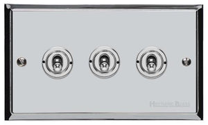 Heritage Brass Electrical, Elite Stepped Plate Range - Polished Chrome - 3 Gang Dolly Switch, 3 Gang Dolly Switch, 20 Amp 2 Way Dolly Switches, 3 Gang Dolly Switch, 3 Gang Toggle Switch