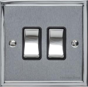 Elite Stepped Plate Range - Satin Chrome - 2 Gang Switch (10 Amp)