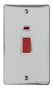 Heritage Brass Electrical, Elite Flat Plate Range - Polished Chrome - 45A Switch with Neon (tall plate), 45A Switch with Neon (tall plate), 45 AMP Cooker Switches, 45A Switch with Neon (tall plate)