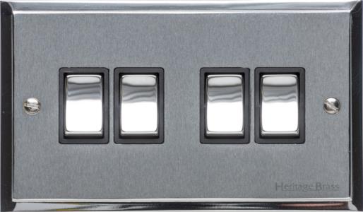 Elite Stepped Plate Range - Satin Chrome - 4 Gang Switch (10 Amp)