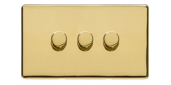 Heritage Brass Electrical, Studio Range - Polished Brass - 3 Gang Dimmer (400 watts), 3 Gang Dimmer (400 watts), 2 Way Push On/Off Dimmer Switches, 3 Gang Dimmer (400 watts)