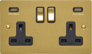 Heritage Brass Electrical, Elite Flat Plate Range - Satin Brass - Double USB Socket (13 Amp), Double USB Socket (13 Amp), 13 AMP Switched Sockets, Double USB Socket (13 Amp)