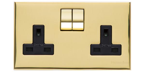 Heritage Brass Electrical, Winchester Range - Polished Brass - Double Socket (13 Amp), Double Socket (13 Amp), 13 AMP Switched Sockets, Double Socket (13 Amp)