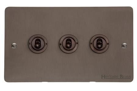 Heritage Brass Electrical, Elite Flat Plate Range - Matt Bronze - 3 Gang Dolly Switch, 3 Gang Dolly Switch, 20 Amp 2 Way Dolly Switches, 3 Gang Dolly Switch