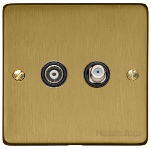 Heritage Brass Electrical, Elite Flat Plate Range - Satin Brass - TV/Satellite Socket, TV/Satellite Socket, TV and Satellite Sockets, TV/Satellite Socket