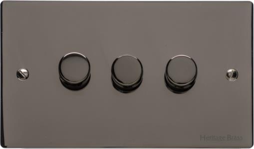 Elite Flat Plate Range - Polished Black Nickel - 3 Gang Dimmer (400 watts)