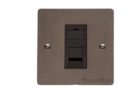 Heritage Brass Electrical, Elite Flat Plate Range - Matt Bronze - 1 Gang RJ11, 1 Gang RJ11, 1 Gang RJ11, Telephone and Data Sockets