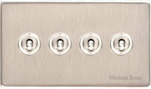 Heritage Brass Electrical, Vintage Range - Satin Nickel - 4 Gang Dolly Switch, 4 Gang Dolly Switch, 20 Amp 2 Way Dolly Switches, 4 Gang Dolly Switch