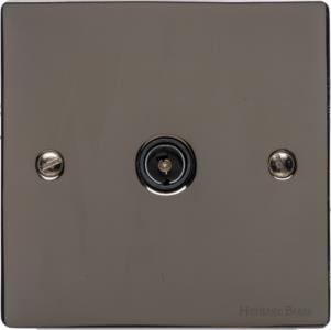 Heritage Brass Electrical, Elite Flat Plate Range - Polished Black Nickel - 1 Gang Isolated TV Coaxial Socket, 1 Gang Isolated TV Coaxial Socket, 1 Gang Isolated TV Coaxial Socket, TV and Satellite Sockets