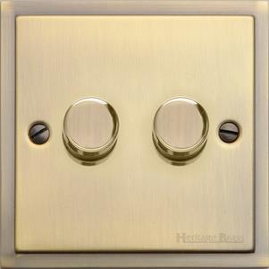 Elite Stepped Plate Range - Antique Brass - 2 Gang Dimmer (250 watts)