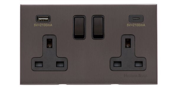 Windsor Range - Matt Bronze - 2G 13A Socket with USB-A+C