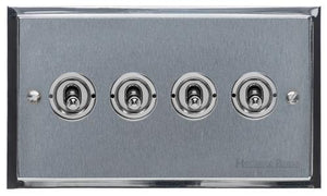 Heritage Brass Electrical, Elite Stepped Plate Range - Satin Chrome - 4 Gang Dolly Switch, 4 Gang Dolly Switch, 20 Amp 2 Way Dolly Switches, 4 Gang Dolly Switch, 4 Gang Toggle Switch