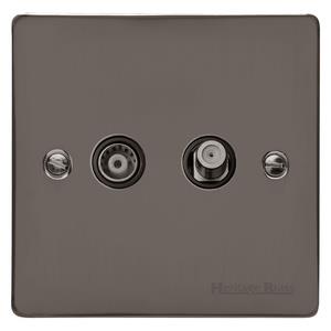 Heritage Brass Electrical, Elite Flat Plate Range - Polished Black Nickel - TV/Satellite Socket, TV/Satellite Socket, TV and Satellite Sockets, TV/Satellite Socket