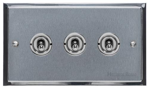 Heritage Brass Electrical, Elite Stepped Plate Range - Satin Chrome - 3 Gang Dolly Switch, 3 Gang Dolly Switch, 20 Amp 2 Way Dolly Switches, 3 Gang Dolly Switch, 3 Gang Toggle Switch