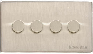 Heritage Brass Electrical, Vintage Range - Satin Nickel - 4 Gang Dimmer (400 watts), 4 Gang Dimmer (400 watts), 2 Way Push On/Off Dimmer Switches, 4 Gang Dimmer (400 watts)