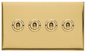 Heritage Brass Electrical, Winchester Range - Polished Brass - 4 Gang Dolly Switch, 4 Gang Dolly Switch, 20 Amp 2 Way Dolly Switches, 4 Gang Dolly Switch