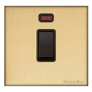 Windsor Range - Satin Brass - 20A Double Pole Switch with Neon