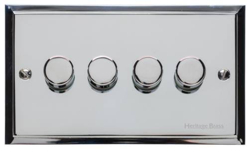 Heritage Brass Electrical, Elite Stepped Plate Range - Polished Chrome - 4 Gang Dimmer (400 watts), 4 Gang Dimmer (400 watts), 2 Way Push On/Off Dimmer Switches, 4 Gang Dimmer (400 watts)