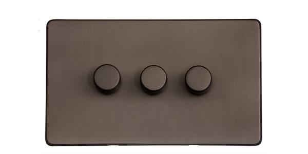 Heritage Brass Electrical, Studio Range - Matt Bronze - 3 Gang Dimmer (400 watts), 3 Gang Dimmer (400 watts), 2 Way Push On/Off Dimmer Switches, 3 Gang Dimmer (400 watts)