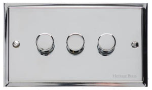 Heritage Brass Electrical, Elite Stepped Plate Range - Polished Chrome - 3 Gang Dimmer (250 watts), 3 Gang Dimmer (250 watts), 2 Way Push On/Off Dimmer Switches, 3 Gang Dimmer (250 watts)