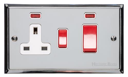 Heritage Brass Electrical, Elite Stepped Plate Range - Polished Chrome - 45A Cooker Unit/13A Socket, 45A Cooker Unit/13A Socket, 45 AMP Cooker Switches, 45A Cooker Unit/13A Socket