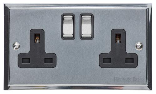 Heritage Brass Electrical, Elite Stepped Plate Range - Satin Chrome - Double Socket (13 Amp), Double Socket (13 Amp), 13 AMP Switched Sockets, Double Socket (13 Amp)