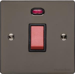 Heritage Brass Electrical, Elite Flat Plate Range - Polished Black Nickel - 45A Switch with Neon (single plate), 45A Switch with Neon (single plate), 45 AMP Cooker Switches, 45A Switch with Neon (single plate)