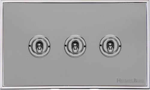 Heritage Brass Electrical, Executive Range - Polished Chrome - 3 Gang Dolly Switch, 3 Gang Dolly Switch, 20 Amp 2 Way Dolly Switches, 3 Gang Dolly Switch